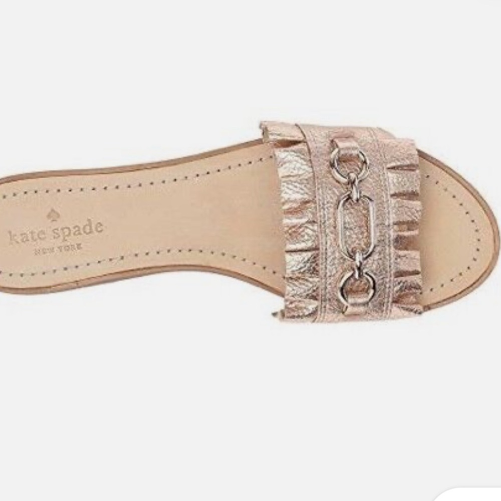 KATE SPADE NEW YORK BEAU FLATS ROSE GOLD METALLIC LEATHER SLIDE SIZE 7.5M - Picture 10 of 11